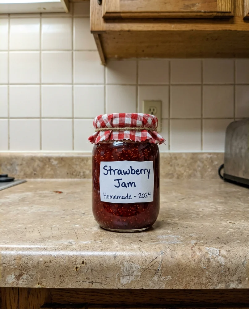 Jar of strawberry jam: the starting photo