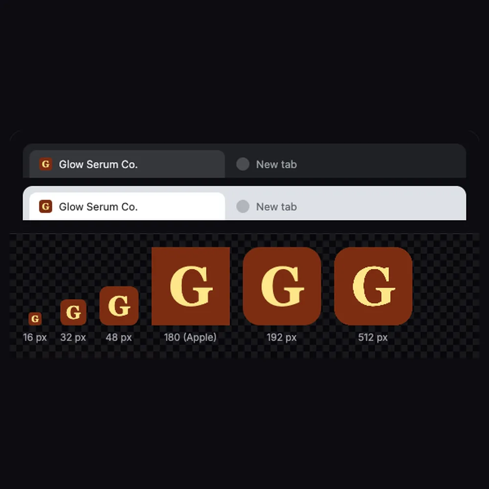 A letter favicon in browser tabs and at every size, made with this tool