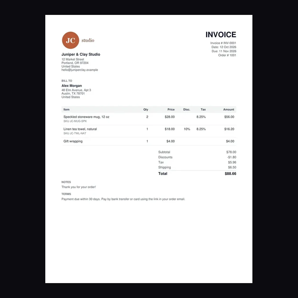 Page 1 of a two-page invoice PDF, converted to a 150 DPI JPG with this tool